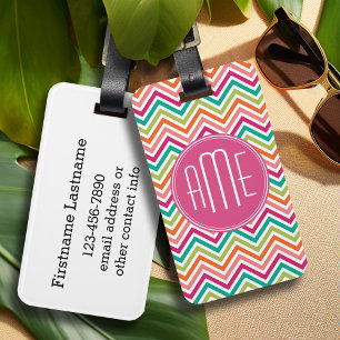 Heet Roze Turquoise Oranje Chevrons Aangepast Mono Bagagelabel