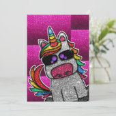 Heet Roze Verjaardagsfeestje Regenboog Glitter Een Kaart (Staand voorkant)