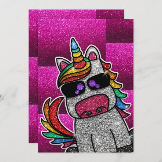 Heet Roze Verjaardagsfeestje Regenboog Glitter Een Kaart (Voorkant / Achterkant)