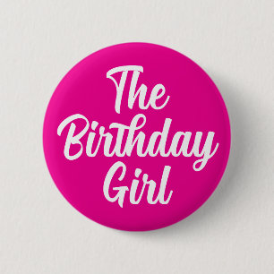 Heet Roze Verjaardagsmeisje Button voor Verjaardag