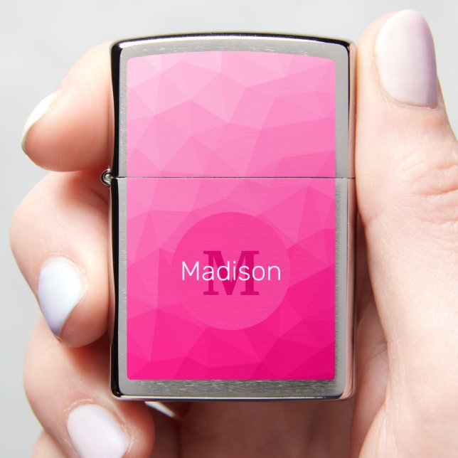 Heet roze verloop geometrisch meshpatroon monogram (In Hand)