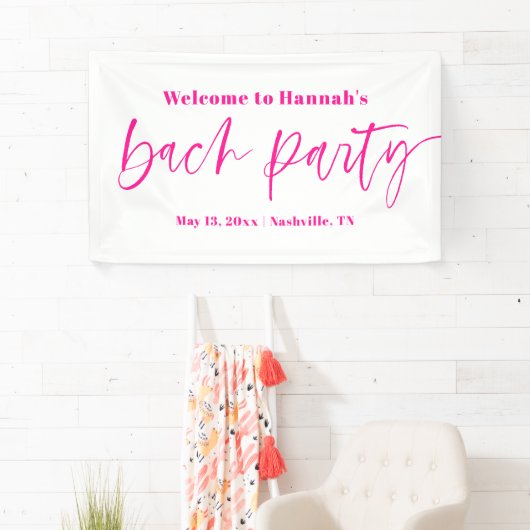 Heet Roze Vet Bachelorette Party Welkom Banner (Insitu)