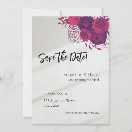 Heet Roze & Vet Magenta Bloemen & Zonlicht Bruilof Save The Date (Voorkant)