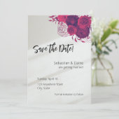 Heet Roze & Vet Magenta Bloemen & Zonlicht Bruilof Save The Date (Staand voorkant)