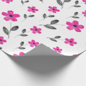 Heet Roze Vijf Petaal Waterverf Bloempatroon Cadeaupapier (Hoek)