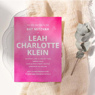 Heet roze waterverf Bat Mitzvah-feest met vette na Kaart