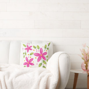 Heet Roze Waterverf Bloemen Boeket Kussen