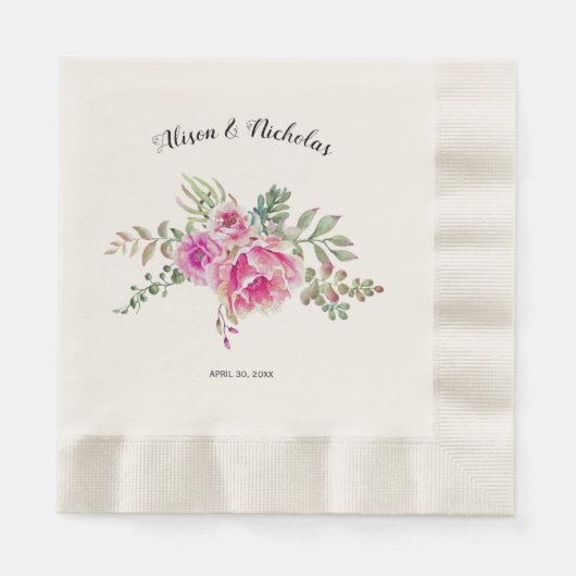 Heet roze waterverf cactus bloemen bloemenbruiloft servet (Voorkant)