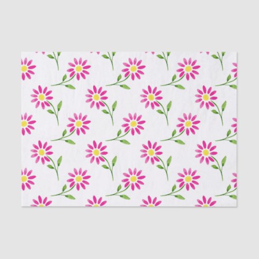 Heet Roze Waterverf Daisy Pattern Tissuepapier (Voorkant)