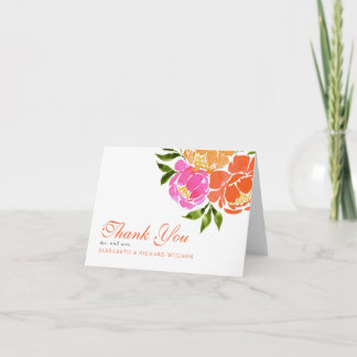 Heet Roze Waterverf Oranje Bloemige Dank Je Bedankkaart