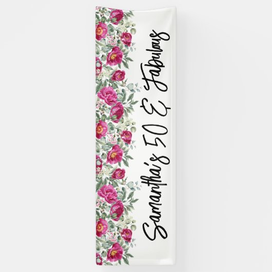 Heet Roze Waterverf Pioenen 50 & Fabulous Lang Spandoek (Verticaal)