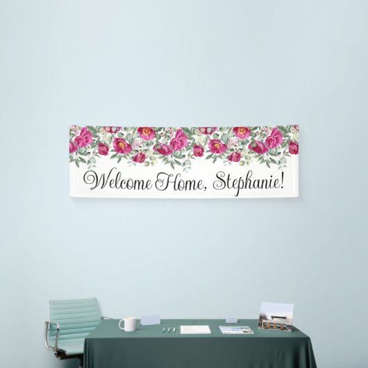 Heet Roze Waterverf Pioenrozen Welkom Thuis Lang Spandoek (Beurs)