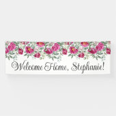 Heet Roze Waterverf Pioenrozen Welkom Thuis Lang Spandoek (Horizontaal)