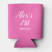 Heet Roze Wit 21e Verjaardag Naam Foto Blikjeskoeler (Voorkant)