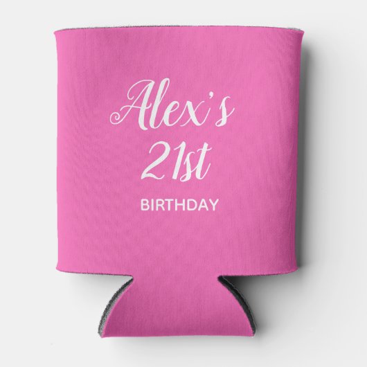 Heet Roze Wit 21e Verjaardag Naam Foto Blikjeskoeler (Voorkant)