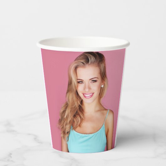 Heet Roze Wit 21e Verjaardag Naam Foto Papieren Bekers (Achterkant)