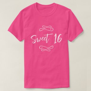 Heet Roze Wit Chique Doodle Modern Script Sweet 16 T-shirt