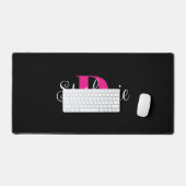 Heet Roze Wit en Zwart Leuk Modern Monogram Bureaumat (Keyboard & Muis)
