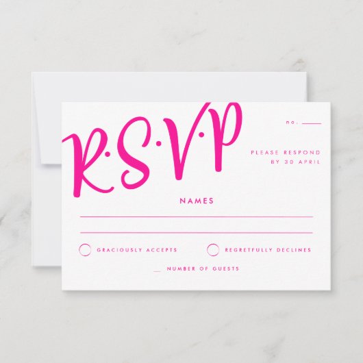 Heet Roze Wit Kalligrafie Bruiloft RSVP Kaart (Voorkant)
