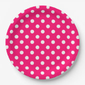 Heet roze wit polka stippen patroon papieren bordje (Voorkant)