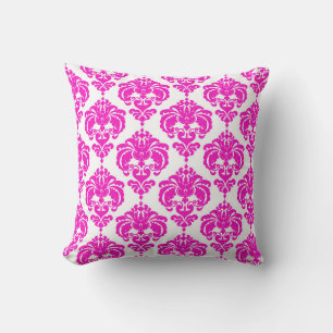 Heet Roze Witte Damast Chic Modern Elegant Patroon Kussen