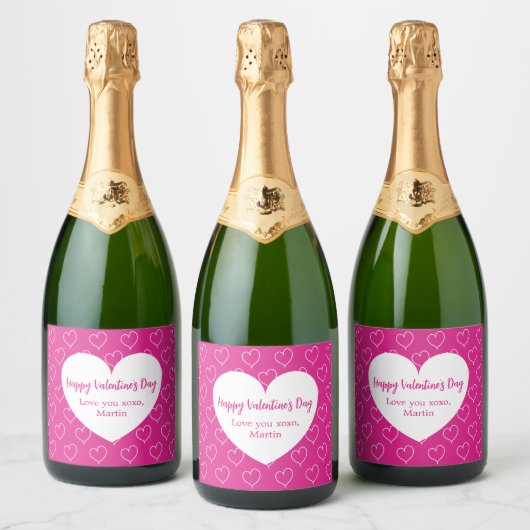 Heet roze witte harten Valentijnsdag Sparkling Wijnetiket (Flessen)