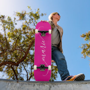 Heet Roze Witte Klasse Gebogen Swash Handtekening  Skateboard