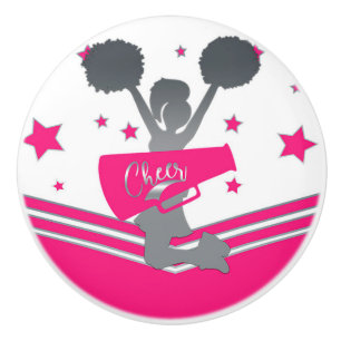 Heet Roze & Witte Sterren Cheer Cheer-leading Meis Keramische Knop