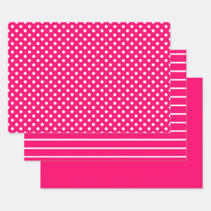 Heet Roze Witte Stippen Strepen Inpakpapier Vel