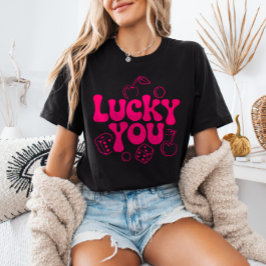 Heet Roze y2k Kersen en Dobbelstenen Trendy Lucky T-shirt