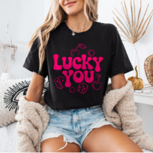 Heet Roze y2k Kersen en Dobbelstenen Trendy Lucky T-shirt