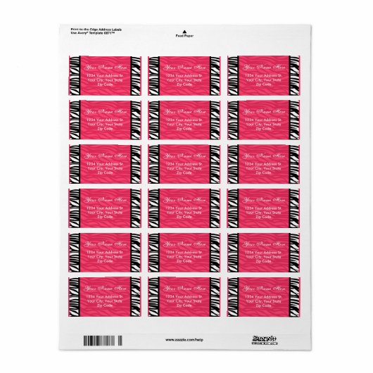 Heet Roze Zebra Adresetiketten Etiket (Full Sheet)