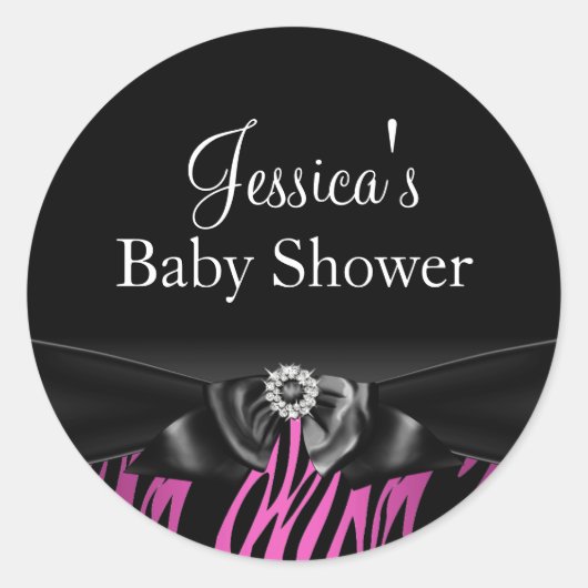 Heet Roze Zebra Print & Bow Baby shower Sticker (Voorkant)