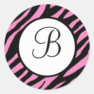 Heet Roze Zebra Print Monogrammed Stickers