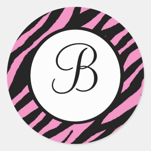 Heet Roze Zebra Print Monogrammed Stickers (Voorkant)