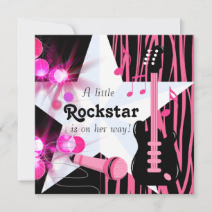 Heet Roze Zebra Rockstar Baby Meisje Shower Kaart