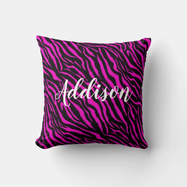 Heet Roze Zebraprint Naam Kussen  (Voorkant)