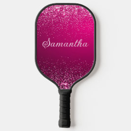 Heet Roze Zilver Glitter Naam Script Pickleball Paddle