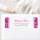 Heet Roze Zilver Glitter Swirl Damask Etiket (Insitu)