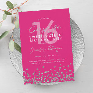 Heet roze zilver glitter verrassing zoet 16 kaart