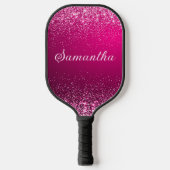 Heet Roze Zilveren Glitter Naam Script Pickleball Paddle (Voorkant)