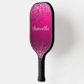 Heet Roze Zilveren Glitter Naam Script Pickleball Paddle (Links)