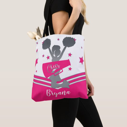 Heet Roze Zilveren Sterren Cheer Cheer-leiden Tote Bag (Dichtbij)