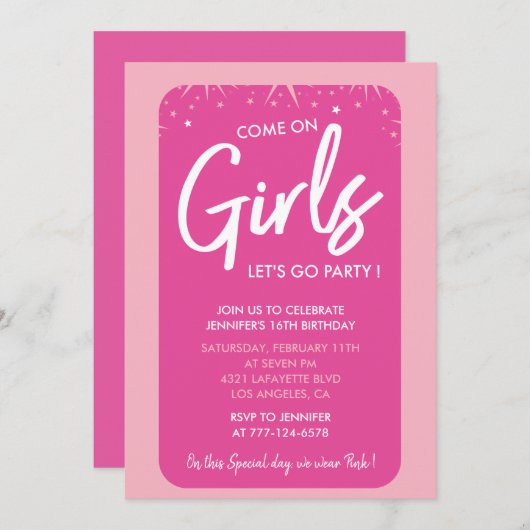 Heet roze zoet 16 uitnodigingen gloed kalligrafie (Voorkant / Achterkant)