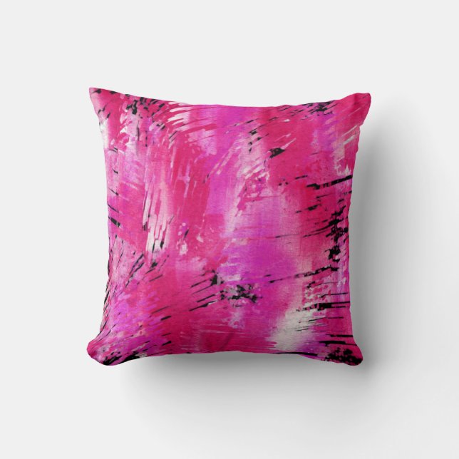 Heet Roze Zwart Abstract Kussen (Voorkant)