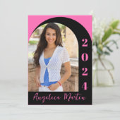 Heet Roze Zwart Boog Fotoklasse 2024 Afstuderen (Staand voorkant)