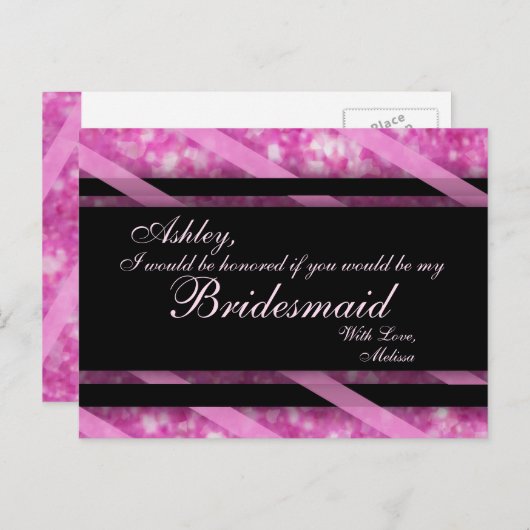 Heet roze, zwart | bruidsmeisje briefkaart (Voorkant / Achterkant)