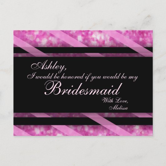 Heet roze, zwart | bruidsmeisje briefkaart (Voorkant)