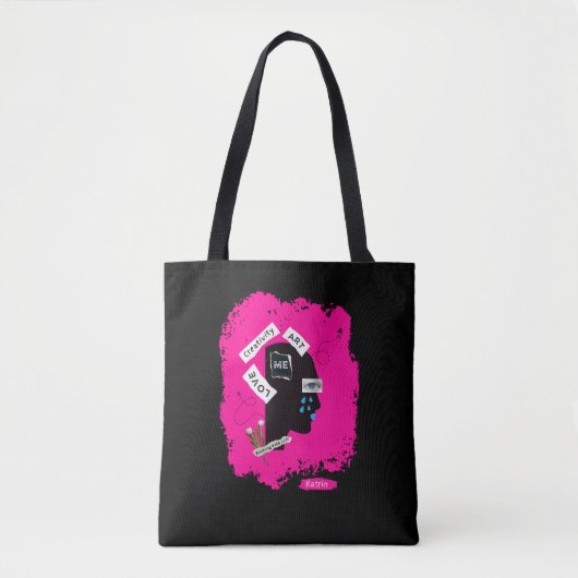 Heet Roze Zwart Creatief Stijlvol Koel Canvas tas (Voorkant)