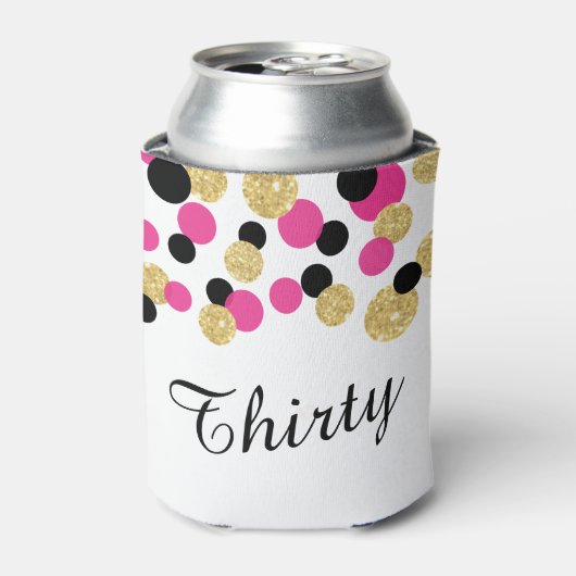 Heet Roze, Zwart en Goud Glitter Confetti | 30ste Blikjeskoeler (Blikje Voorkant)